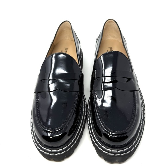 Womens Jon Josef Gogo Penny Loafers Black Patent‎ Leather Lug Soles Sz 37 US 7 - Picture 3 of 15